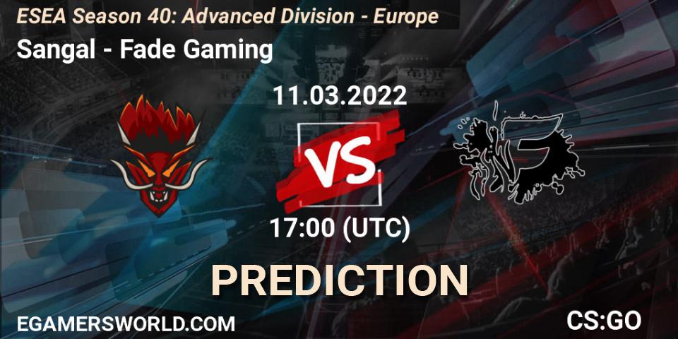 Prognose für das Spiel Sangal VS Fade Gaming. 11.03.2022 at 17:00. Counter-Strike (CS2) - ESEA Season 40: Advanced Division - Europe