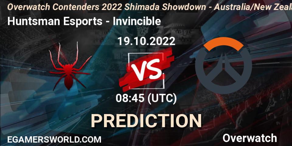 Prognose für das Spiel Huntsman Esports VS Invincible. 19.10.2022 at 08:45. Overwatch - Overwatch Contenders 2022 Shimada Showdown - Australia/New Zealand - October
