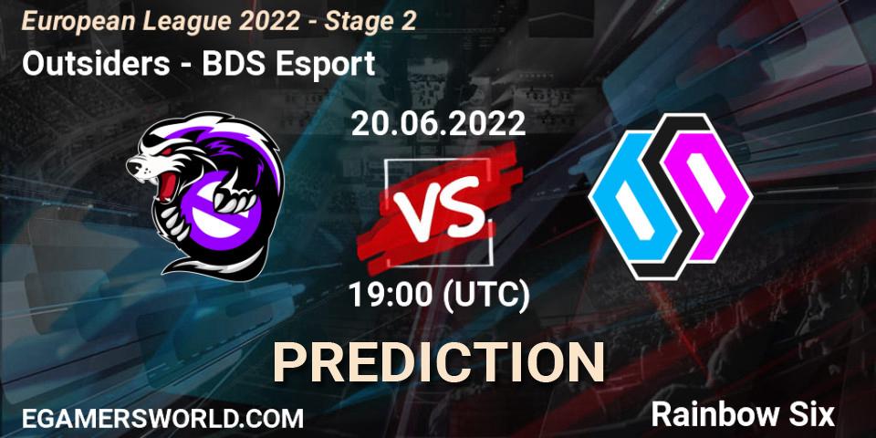 Prognose für das Spiel Outsiders VS BDS Esport. 20.06.2022 at 19:00. Rainbow Six - European League 2022 - Stage 2