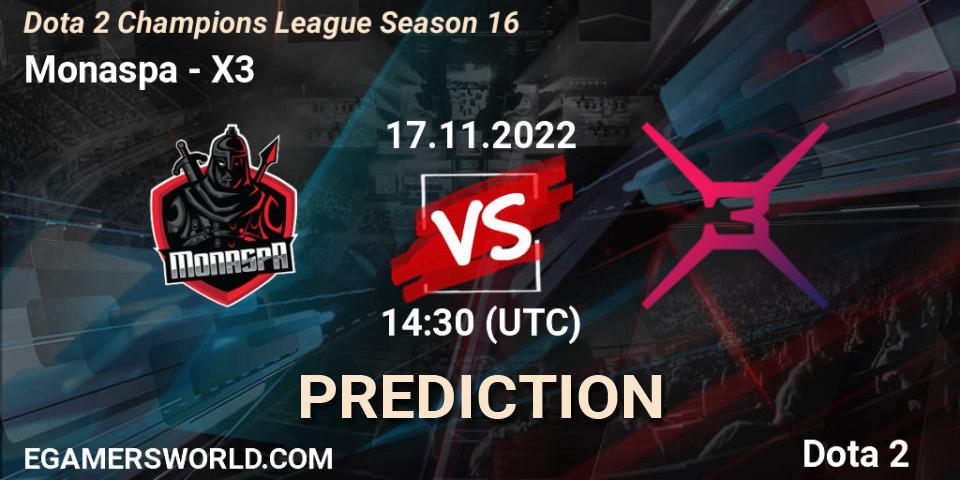 Prognose für das Spiel Monaspa VS X3. 17.11.22. Dota 2 - Dota 2 Champions League Season 16