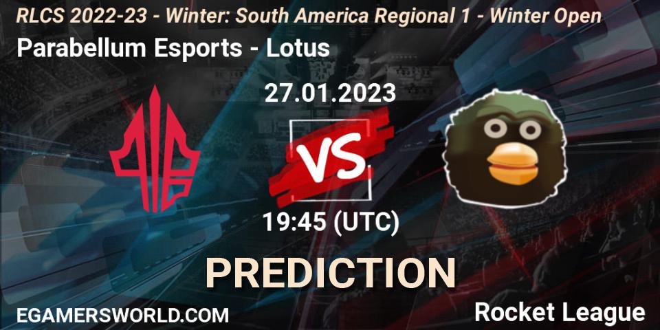 Prognose für das Spiel Parabellum Esports VS Lotus. 27.01.23. Rocket League - RLCS 2022-23 - Winter: South America Regional 1 - Winter Open