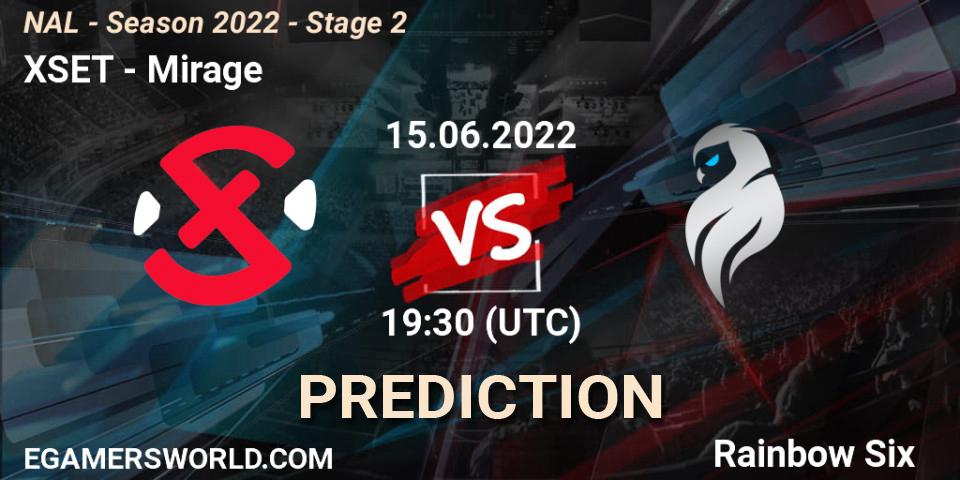 Prognose für das Spiel XSET VS Mirage. 15.06.2022 at 19:30. Rainbow Six - NAL - Season 2022 - Stage 2