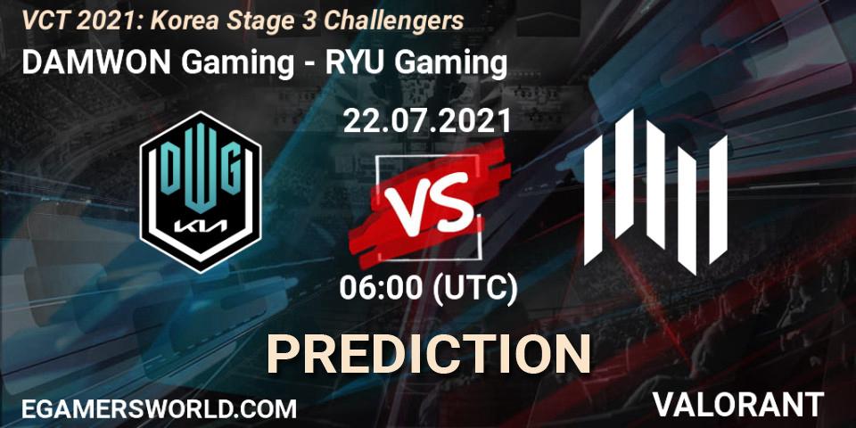 Prognose für das Spiel DAMWON Gaming VS RYU Gaming. 22.07.2021 at 06:00. VALORANT - VCT 2021: Korea Stage 3 Challengers