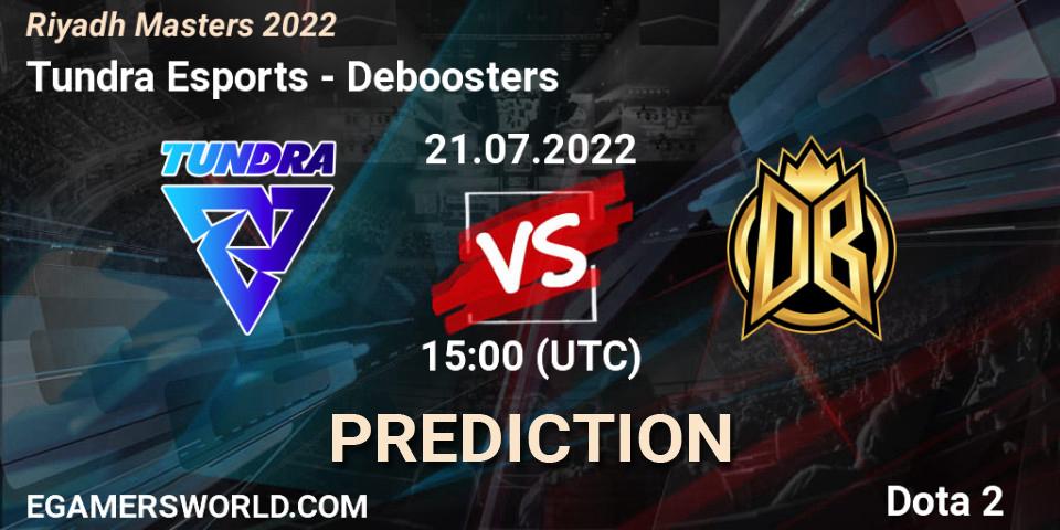 Prognose für das Spiel Tundra Esports VS Deboosters. 21.07.2022 at 15:08. Dota 2 - Riyadh Masters 2022