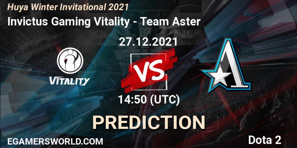 Prognose für das Spiel Invictus Gaming Vitality VS Team Aster. 27.12.2021 at 14:50. Dota 2 - Huya Winter Invitational 2021
