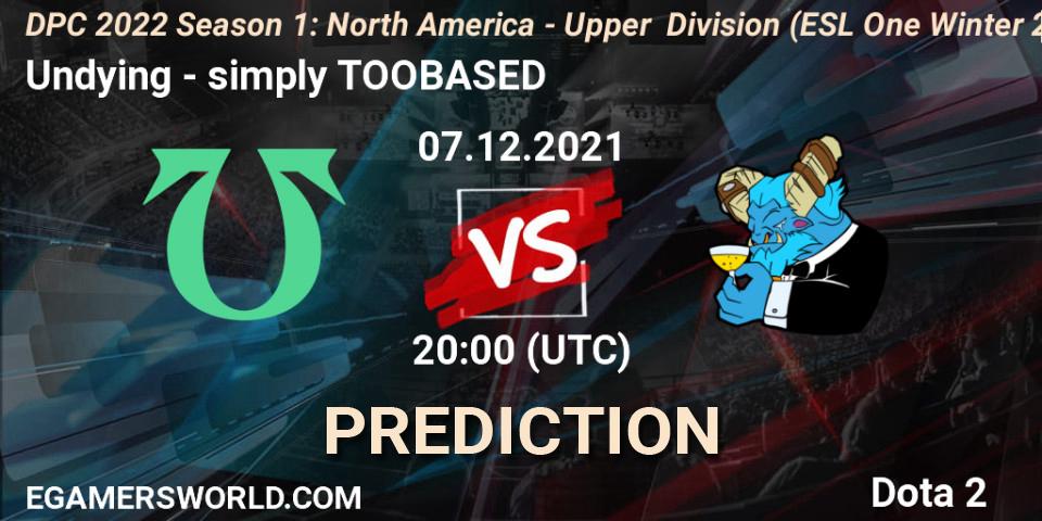 Prognose für das Spiel Undying VS simply TOOBASED. 07.12.2021 at 21:01. Dota 2 - DPC 2022 Season 1: North America - Upper Division (ESL One Winter 2021)