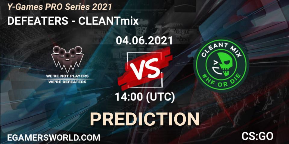 Prognose für das Spiel DEFEATERS VS CLEANTmix. 04.06.2021 at 14:00. Counter-Strike (CS2) - Y-Games PRO Series 2021