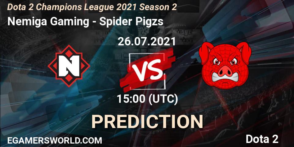 Prognose für das Spiel Nemiga Gaming VS Spider Pigzs. 26.07.2021 at 14:59. Dota 2 - Dota 2 Champions League 2021 Season 2