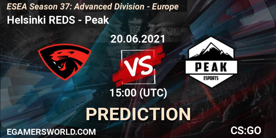 Prognose für das Spiel Helsinki REDS VS Peak. 20.06.2021 at 15:00. Counter-Strike (CS2) - ESEA Season 37: Advanced Division - Europe