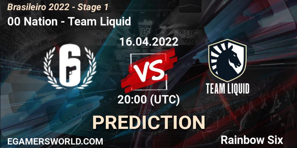 Prognose für das Spiel 00 Nation VS Team Liquid. 16.04.2022 at 20:00. Rainbow Six - Brasileirão 2022 - Stage 1