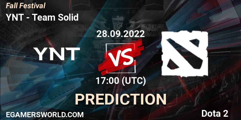 Prognose für das Spiel YNT VS Team Solid. 28.09.2022 at 17:11. Dota 2 - Fall Festival