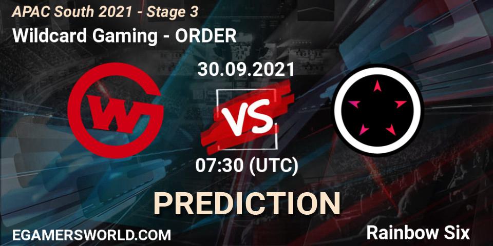 Prognose für das Spiel Wildcard Gaming VS ORDER. 30.09.2021 at 07:30. Rainbow Six - APAC South 2021 - Stage 3