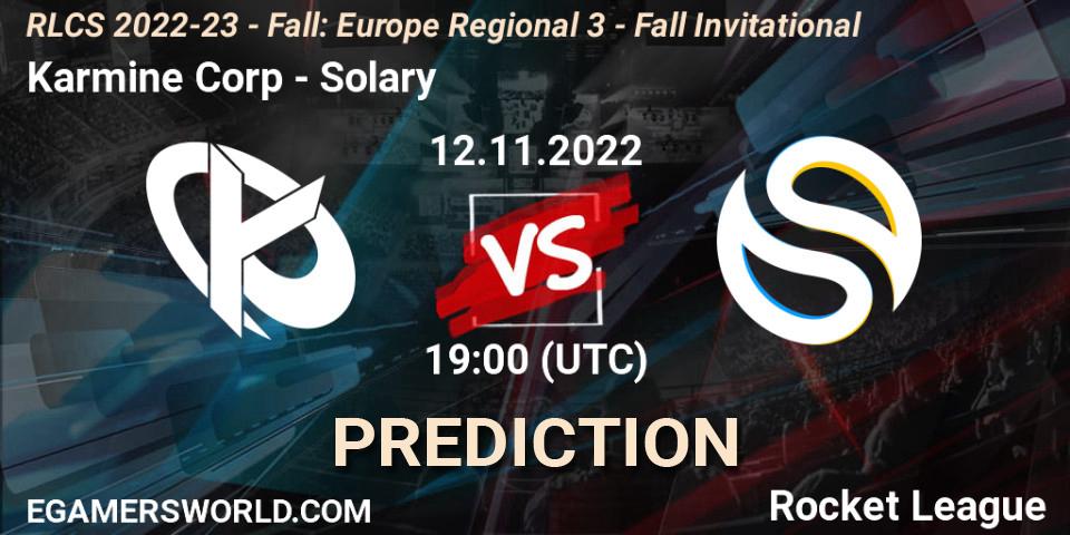 Prognose für das Spiel Karmine Corp VS Solary. 12.11.2022 at 19:15. Rocket League - RLCS 2022-23 - Fall: Europe Regional 3 - Fall Invitational
