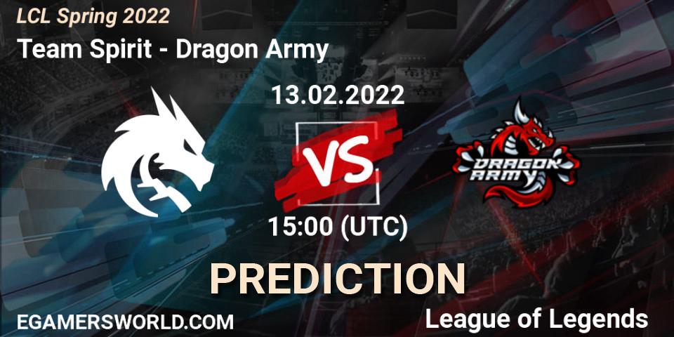 Prognose für das Spiel Team Spirit VS Dragon Army. 13.02.22. LoL - LCL Spring 2022
