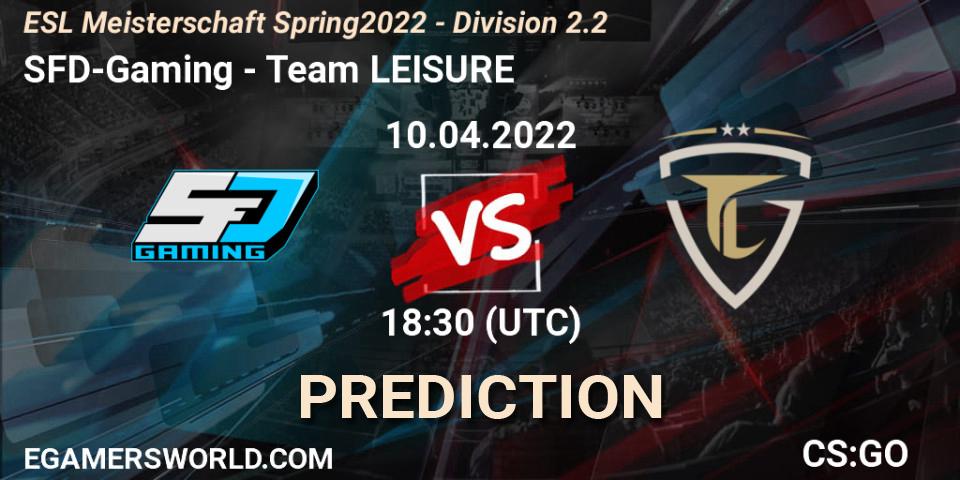 Prognose für das Spiel SFD-Gaming VS Team LEISURE. 10.04.2022 at 18:30. Counter-Strike (CS2) - ESL Meisterschaft Spring 2022 - Division 2.2