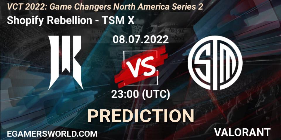 Prognose für das Spiel Shopify Rebellion VS TSM X. 08.07.2022 at 22:30. VALORANT - VCT 2022: Game Changers North America Series 2