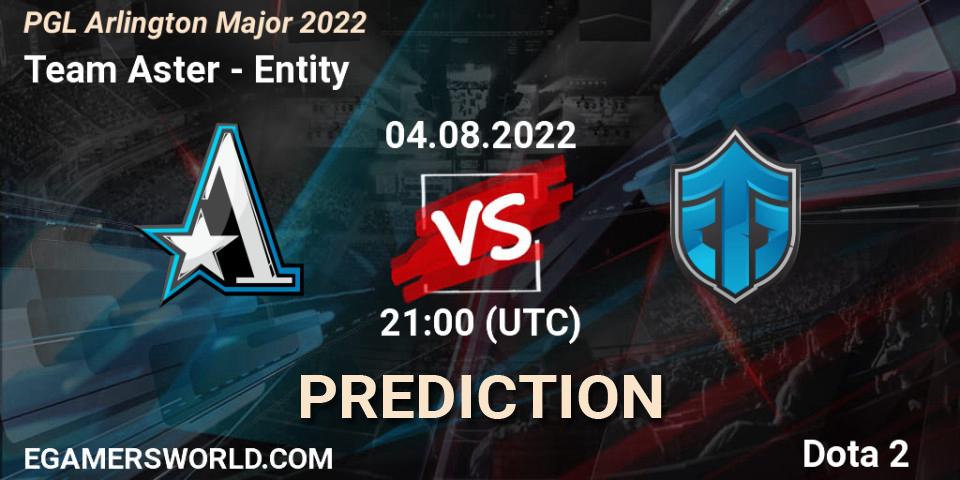 Prognose für das Spiel Team Aster VS Entity. 04.08.2022 at 22:16. Dota 2 - PGL Arlington Major 2022 - Group Stage