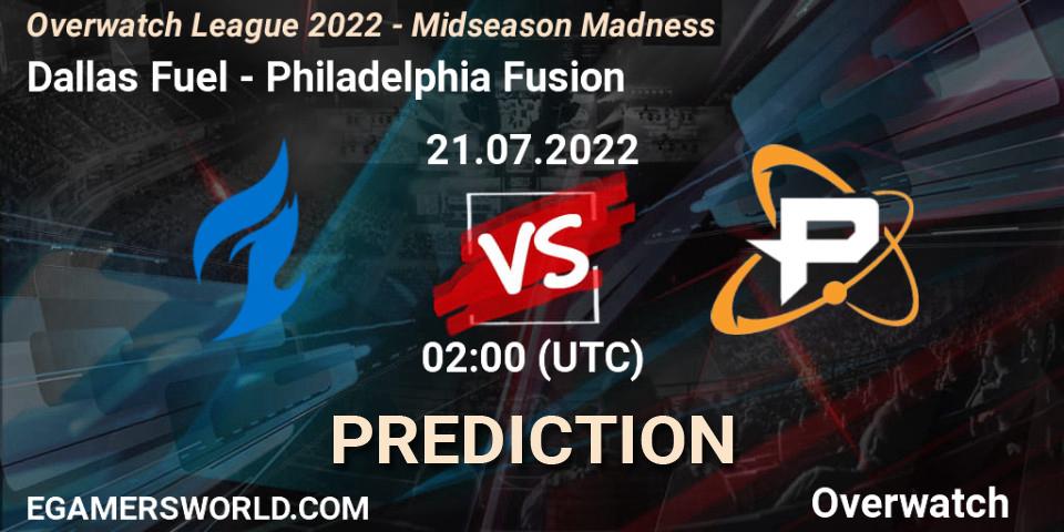 Prognose für das Spiel Dallas Fuel VS Philadelphia Fusion. 21.07.22. Overwatch - Overwatch League 2022 - Midseason Madness