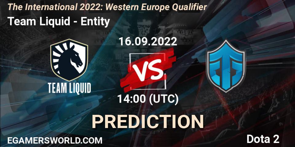 Prognose für das Spiel Team Liquid VS Entity. 16.09.2022 at 16:07. Dota 2 - The International 2022: Western Europe Qualifier