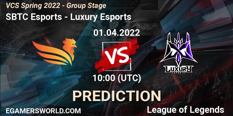 Prognose für das Spiel SBTC Esports VS Luxury Esports. 01.04.2022 at 10:00. LoL - VCS Spring 2022 - Group Stage 