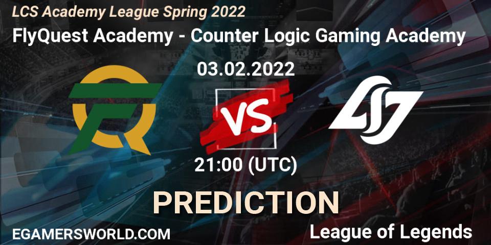Prognose für das Spiel FlyQuest Academy VS Counter Logic Gaming Academy. 03.02.22. LoL - LCS Academy League Spring 2022