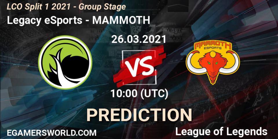 Prognose für das Spiel Legacy eSports VS MAMMOTH. 26.03.21. LoL - LCO Split 1 2021 - Group Stage