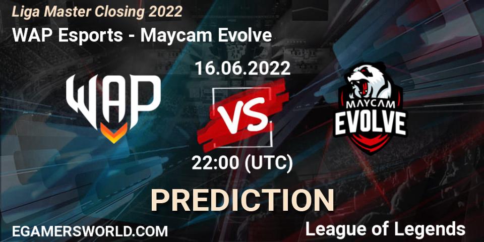 Prognose für das Spiel WAP Esports VS Maycam Evolve. 16.06.2022 at 22:00. LoL - Liga Master Closing 2022