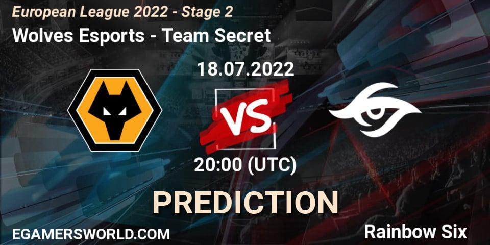 Prognose für das Spiel Wolves Esports VS Team Secret. 18.07.2022 at 20:00. Rainbow Six - European League 2022 - Stage 2