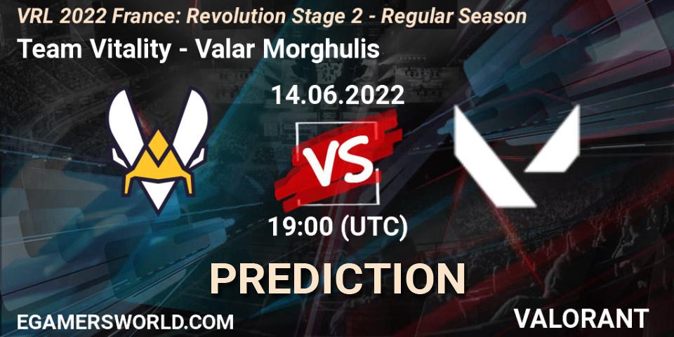 Prognose für das Spiel Team Vitality VS Valar Morghulis. 14.06.2022 at 19:35. VALORANT - VRL 2022 France: Revolution Stage 2 - Regular Season