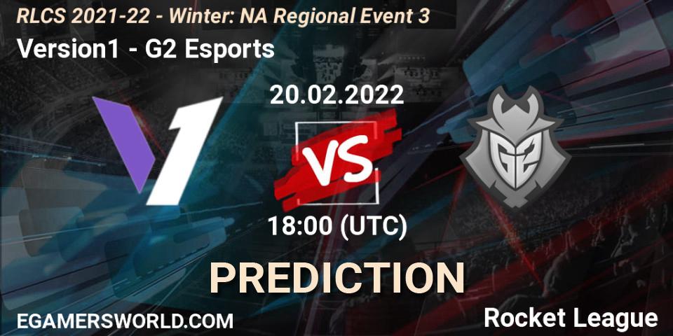 Prognose für das Spiel Version1 VS G2 Esports. 20.02.2022 at 18:00. Rocket League - RLCS 2021-22 - Winter: NA Regional Event 3