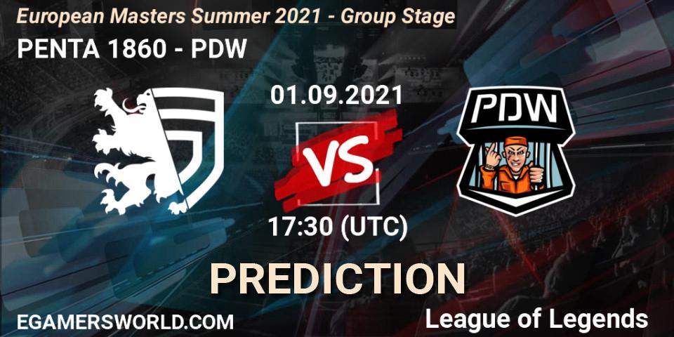 Prognose für das Spiel PENTA 1860 VS PDW. 01.09.2021 at 17:30. LoL - European Masters Summer 2021 - Group Stage