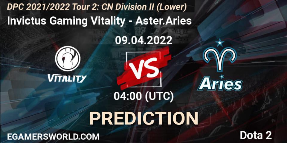 Prognose für das Spiel Invictus Gaming Vitality VS Aster.Aries. 12.04.22. Dota 2 - DPC 2021/2022 Tour 2: CN Division II (Lower)