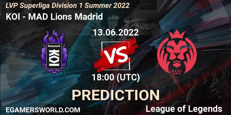Prognose für das Spiel KOI VS MAD Lions Madrid. 13.06.2022 at 18:00. LoL - LVP Superliga Division 1 Summer 2022