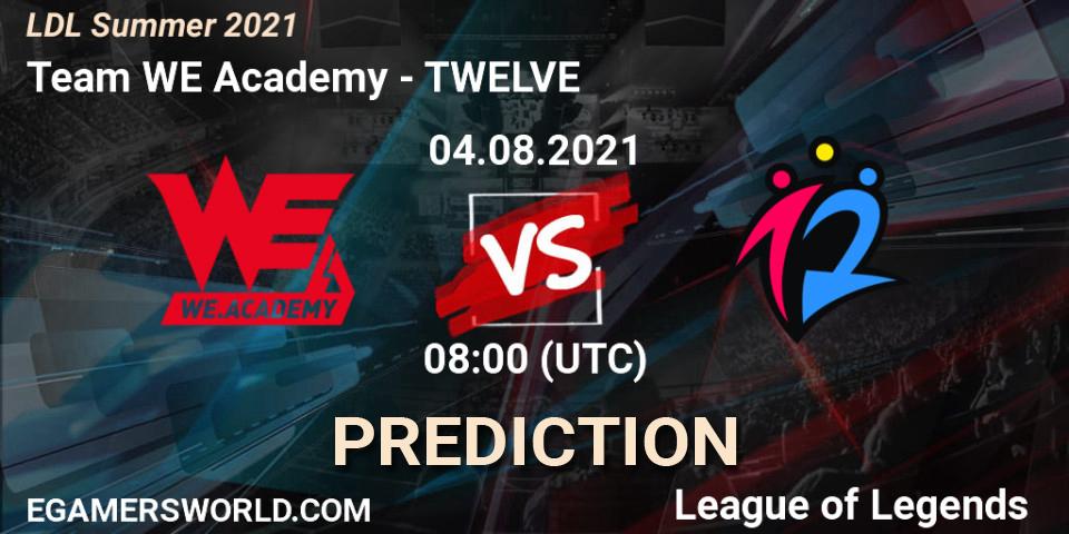 Prognose für das Spiel Team WE Academy VS TWELVE. 04.08.2021 at 09:00. LoL - LDL Summer 2021