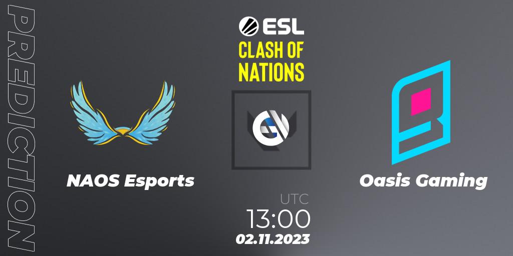 Prognose für das Spiel NAOS Esports VS Oasis Gaming. 02.11.23. VALORANT - ESL Clash of Nations 2023 - SEA Closed Qualifier