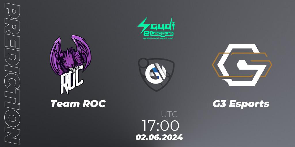 Prognose für das Spiel Team ROC VS G3 Esports. 02.06.2024 at 17:00. Rocket League - Saudi eLeague 2024 - Major 2: Online Major Phase 2