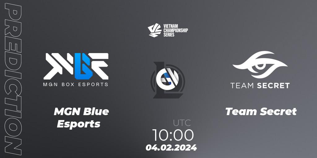 Prognose für das Spiel MGN Blue Esports VS Team Secret. 04.02.24. LoL - VCS Dawn 2024 - Group Stage