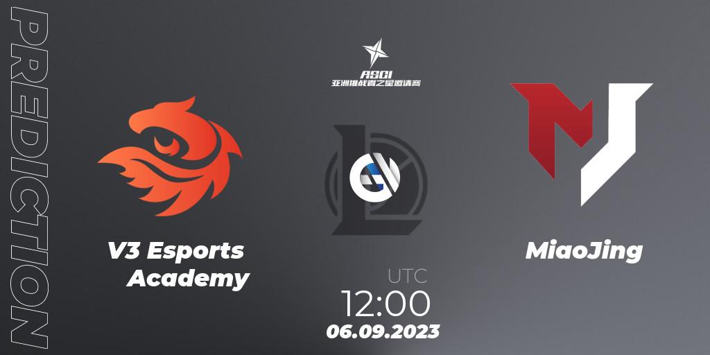 Prognose für das Spiel V3 Esports Academy VS MiaoJing. 06.09.2023 at 12:00. LoL - Asia Star Challengers Invitational 2023