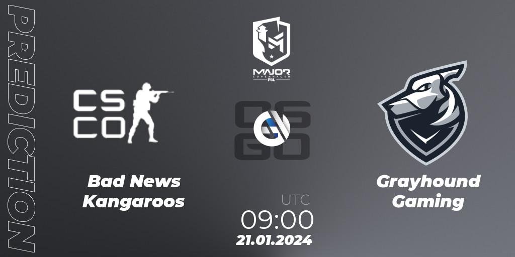 Prognose für das Spiel Bad News KangaroosN VS Grayhound Gaming. 21.01.24. CS2 (CS:GO) - PGL CS2 Major Copenhagen 2024 Oceania RMR Closed Qualifier