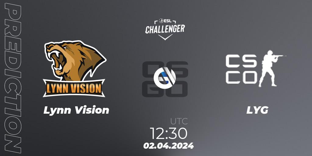 Prognose für das Spiel Lynn Vision VS LYG Gaming. 02.04.24. CS2 (CS:GO) - ESL Challenger #57: Asian Closed Qualifier