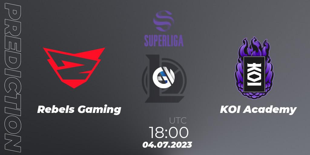 Prognose für das Spiel Rebels Gaming VS KOI Academy. 04.07.2023 at 18:00. LoL - Superliga Summer 2023 - Group Stage