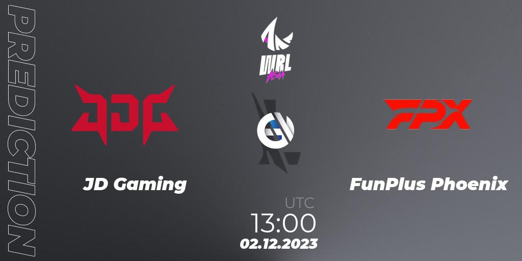 Prognose für das Spiel JD Gaming VS FunPlus Phoenix. 02.12.2023 at 13:00. Wild Rift - WRL Asia 2023 - Season 2 - Regular Season