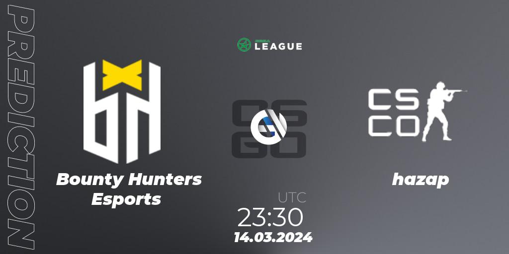 Prognose für das Spiel Bounty Hunters Esports VS hazap. 14.03.2024 at 23:30. Counter-Strike (CS2) - ESEA Season 48: Open Division - South America