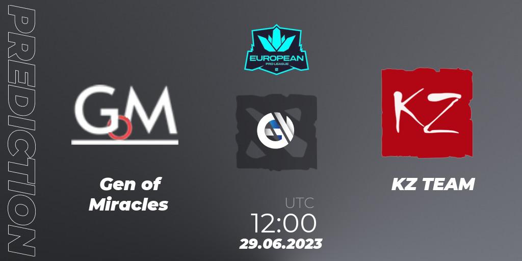 Prognose für das Spiel Gen of Miracles VS KZ TEAM. 28.06.23. Dota 2 - European Pro League Season 10