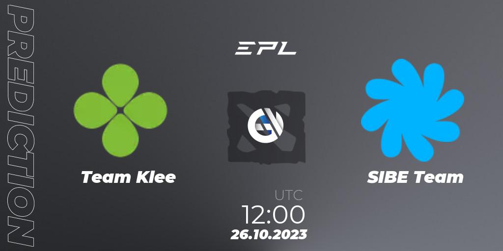 Prognose für das Spiel Team Klee VS SIBE Team. 26.10.2023 at 12:00. Dota 2 - European Pro League Season 13