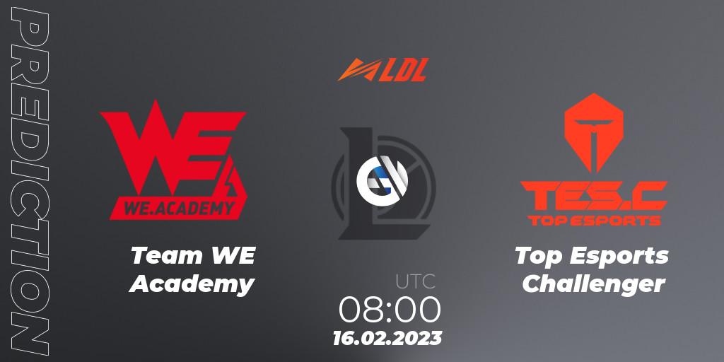 Prognose für das Spiel Team WE Academy VS Top Esports Challenger. 16.02.2023 at 09:30. LoL - LDL 2023 - Regular Season