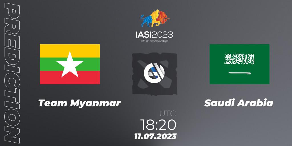 Prognose für das Spiel Team Myanmar VS Saudi Arabia. 11.07.2023 at 18:14. Dota 2 - Gamers8 IESF Asian Championship 2023