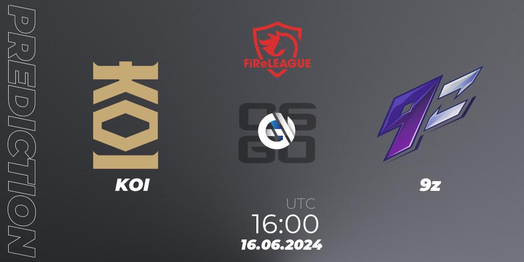 Prognose für das Spiel KOI VS 9z. 16.06.2024 at 16:00. Counter-Strike (CS2) - FiReLEAGUE 2023 Global Finals