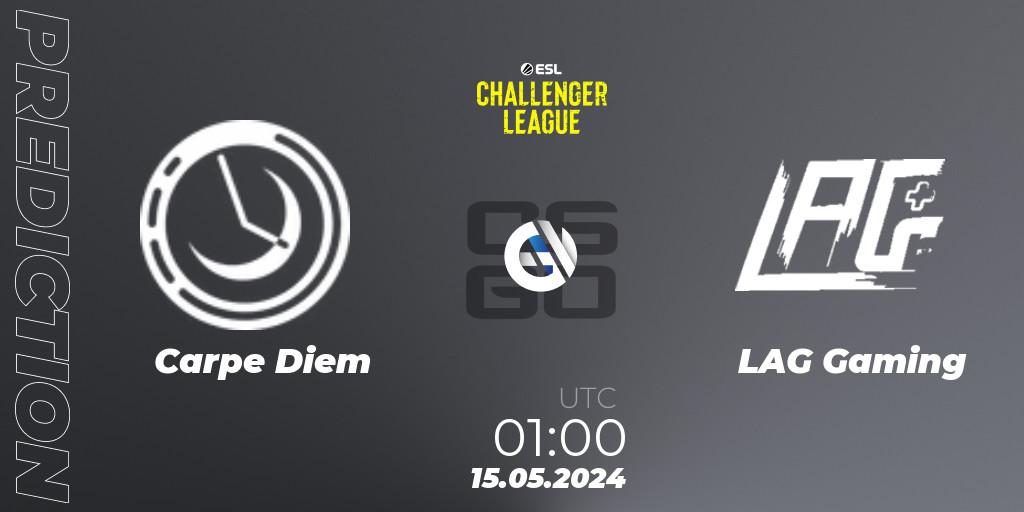 Prognose für das Spiel Carpe Diem VS LAG Gaming. 15.05.2024 at 01:00. Counter-Strike (CS2) - ESL Challenger League Season 47: North America