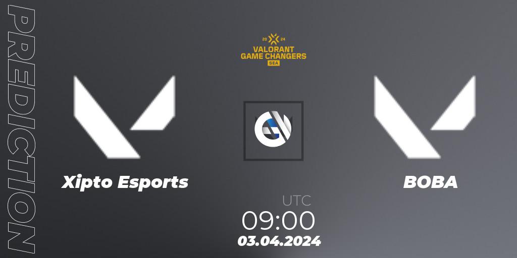 Prognose für das Spiel Xipto Esports VS BOBA. 03.04.2024 at 09:00. VALORANT - VCT 2024: Game Changers SEA Stage 1